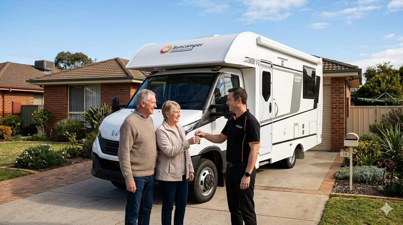 Motorhome service completed — keys handed back to customers